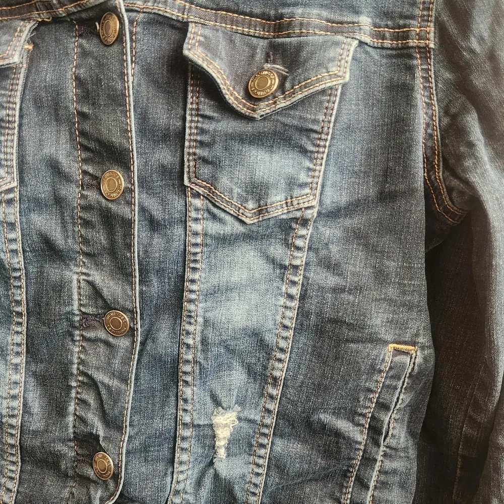 Maurices- dark wash distressed jean jacket - Picture 3 of 5